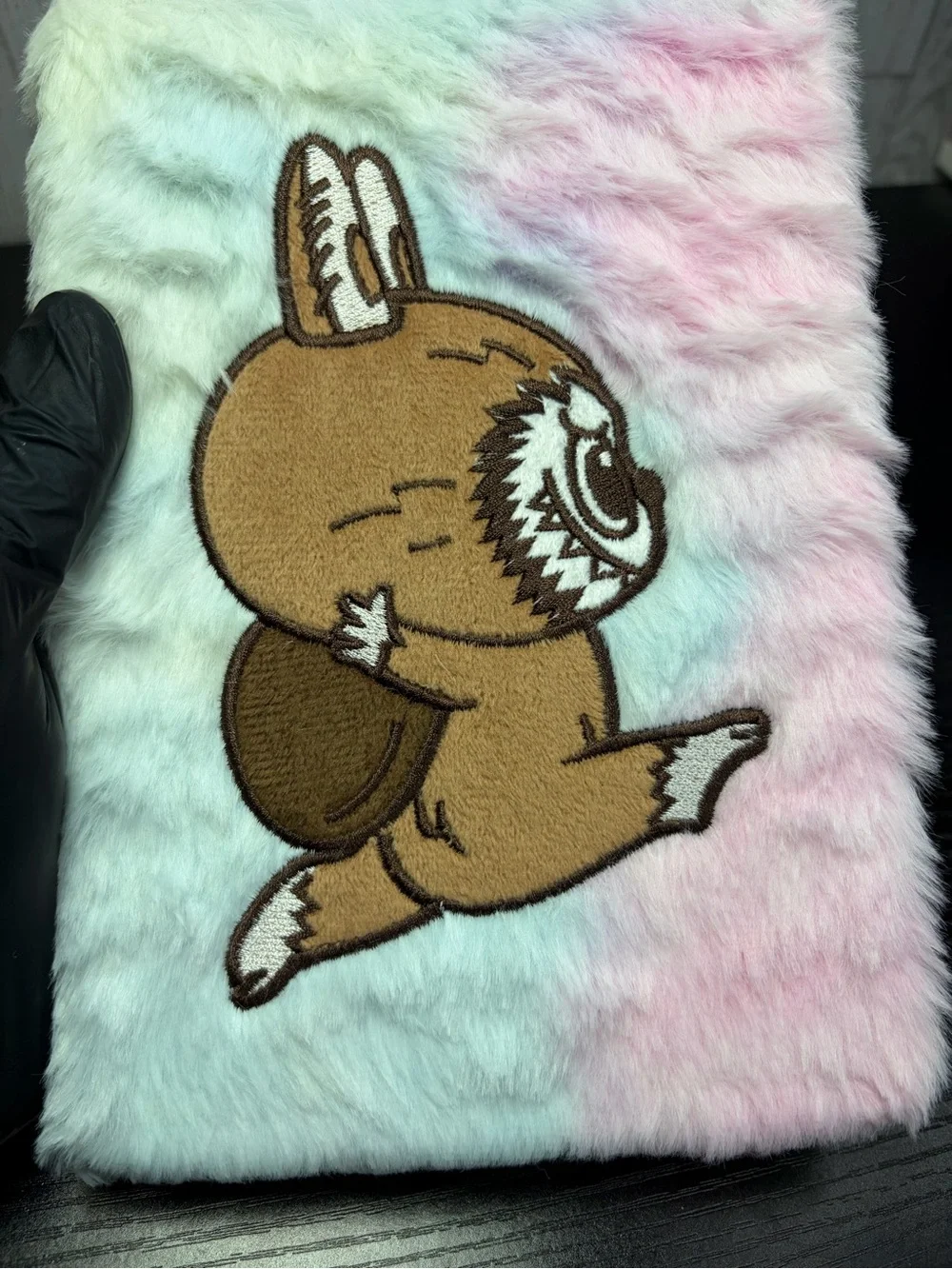 Cute Pastel Plush Labubu Journal/Notebook with Cute Brown Embroidered Character
